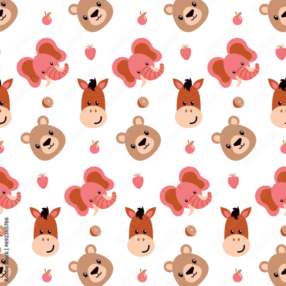Fototapeta premium Seamless pattern with cute wild animal vector illustration