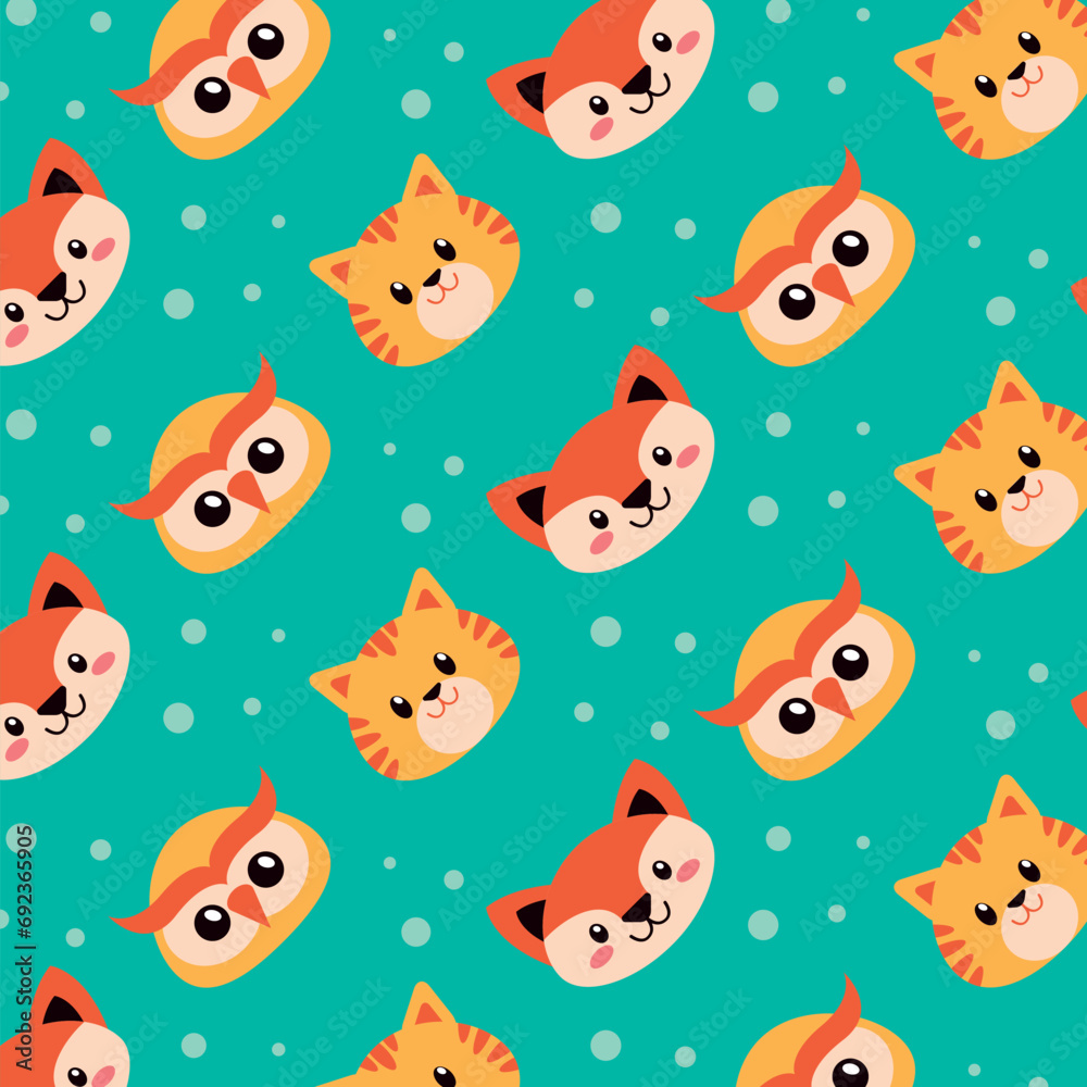 Obraz premium Cute animal cartoon vector illustration Seamless pattern