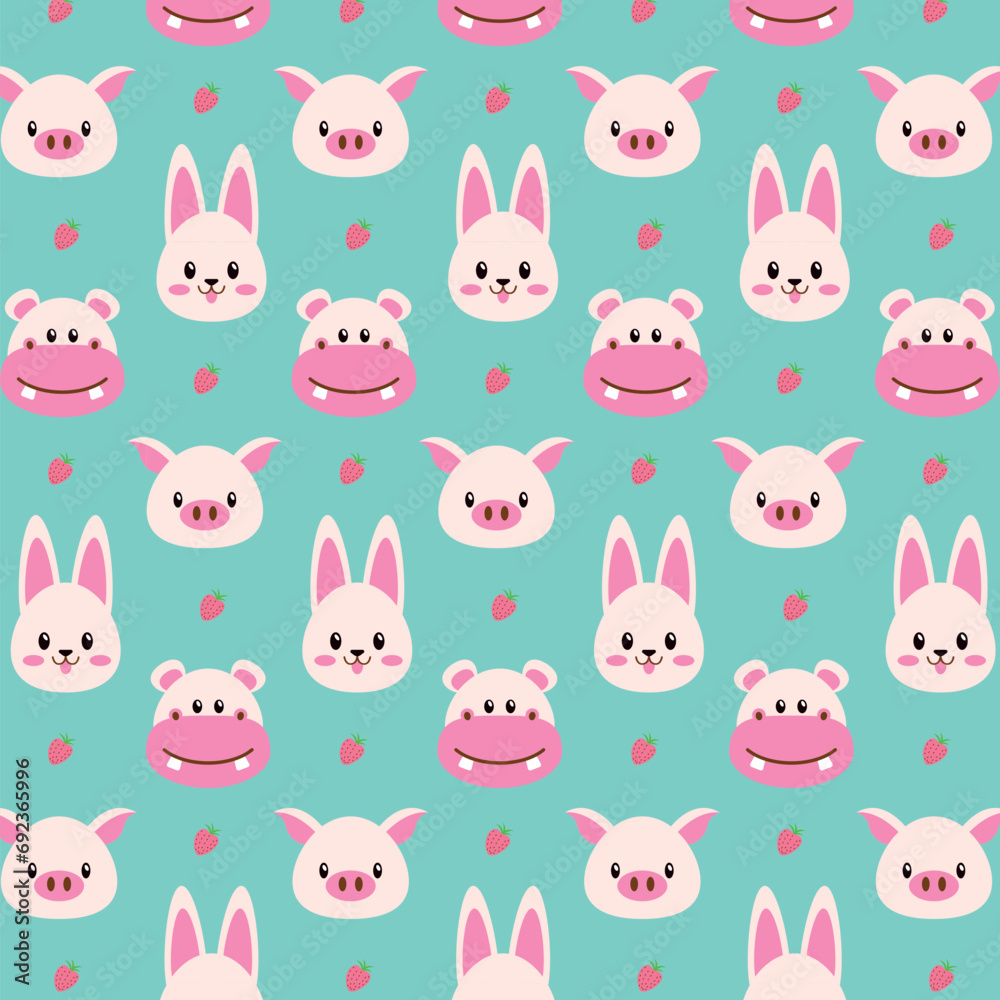 Seamless pattern cute animals cartoon style hand drawn vector illustration Seamless pattern cute animals cartoon style hand drawn vector illustration