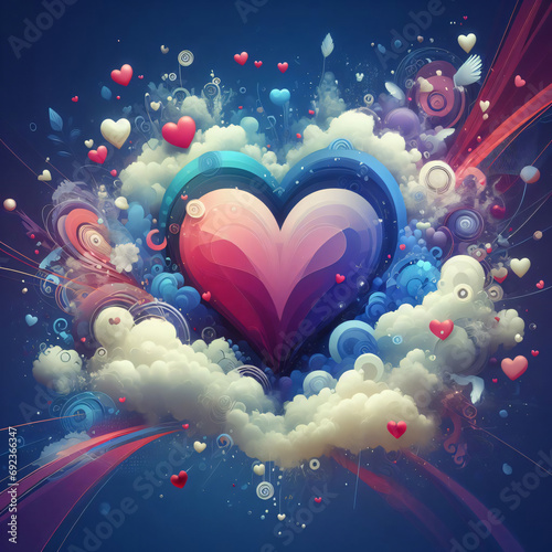 Beautiful Valentine rainbow color heart cloud. love, Valentine background.