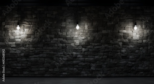 dark room with brick wall and lighting