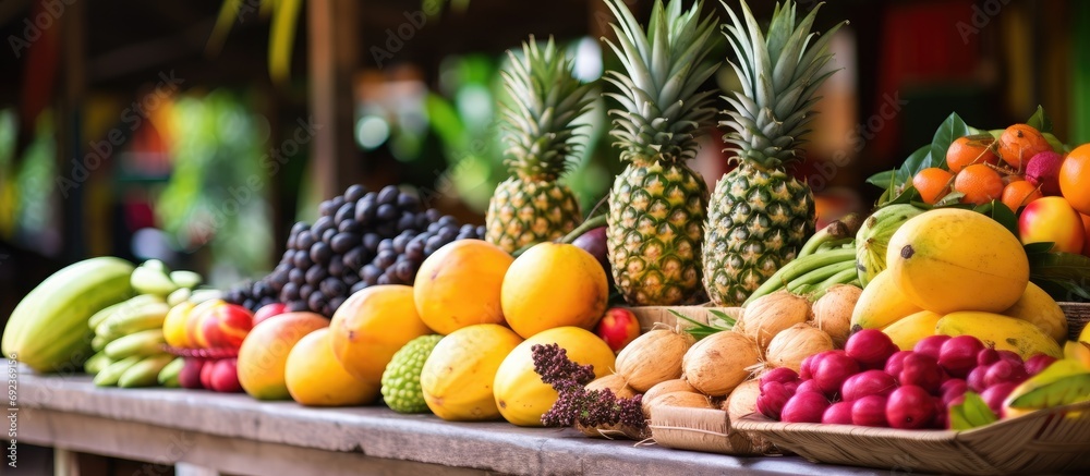 Tropical fruits displayed at a market