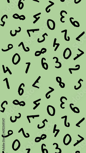 template with the image of keyboard symbols. a set of numbers. Surface template. Pastel yellow green background. Vertical image.