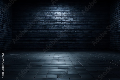 dark blue room with brick wall