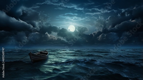 boat in the story sea at night generated by AI tool