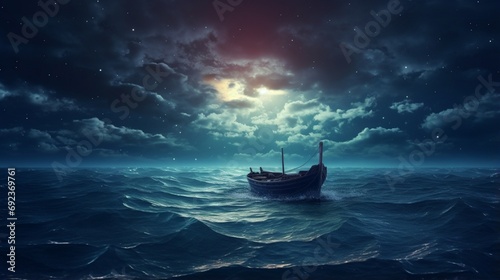 boat in the story sea at night generated by AI tool