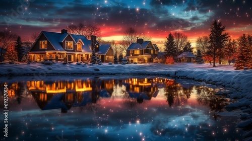 beautifully decorated house with colorful lights for valentine day generated y AI tool