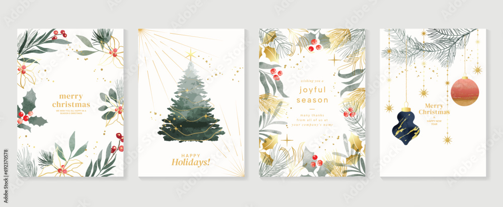 Luxury christmas invitation card design vector. Christmas tree, bauble ...