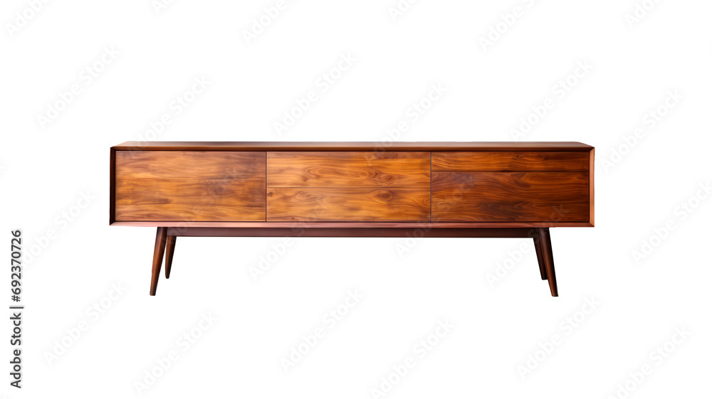 Modern furniture in a stylish living room with a wooden chest of drawers. PNG - obrazy, fototapety, plakaty 