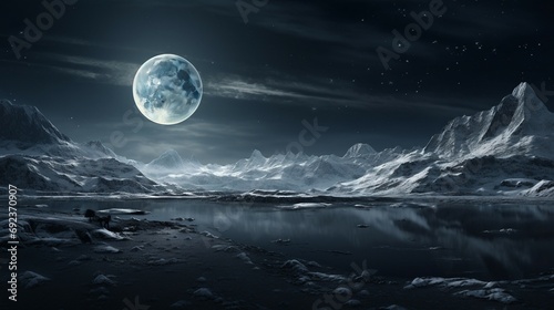 Full moon and Mountains at Night