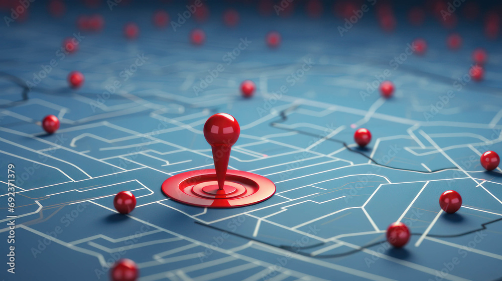 Fototapeta premium 3D red pinpoint illustration, representing a location pin icon on a map