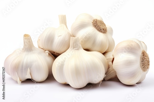 Group of garlics on white background