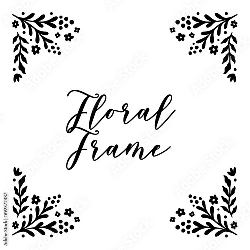 Floral Handdrawn Corner Frame Set in Retro Curl Style. Beautiful Flora Filigree Wall Art Decor. Vector Nature Illustration Isolated on White Background. Linocut Floral Ornament. Print Decoration