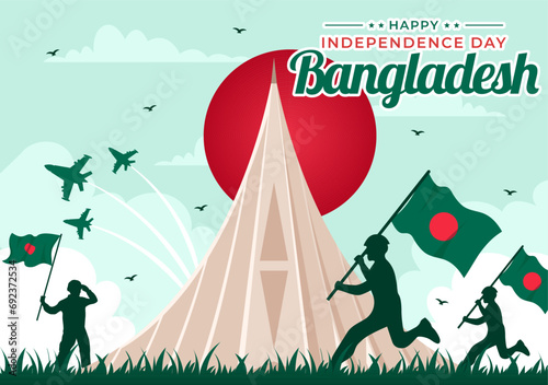 Happy Bangladesh Independence Day Vector Illustration on 26 March with Waving Flag and National Monument in Holiday Flat Cartoon Background
