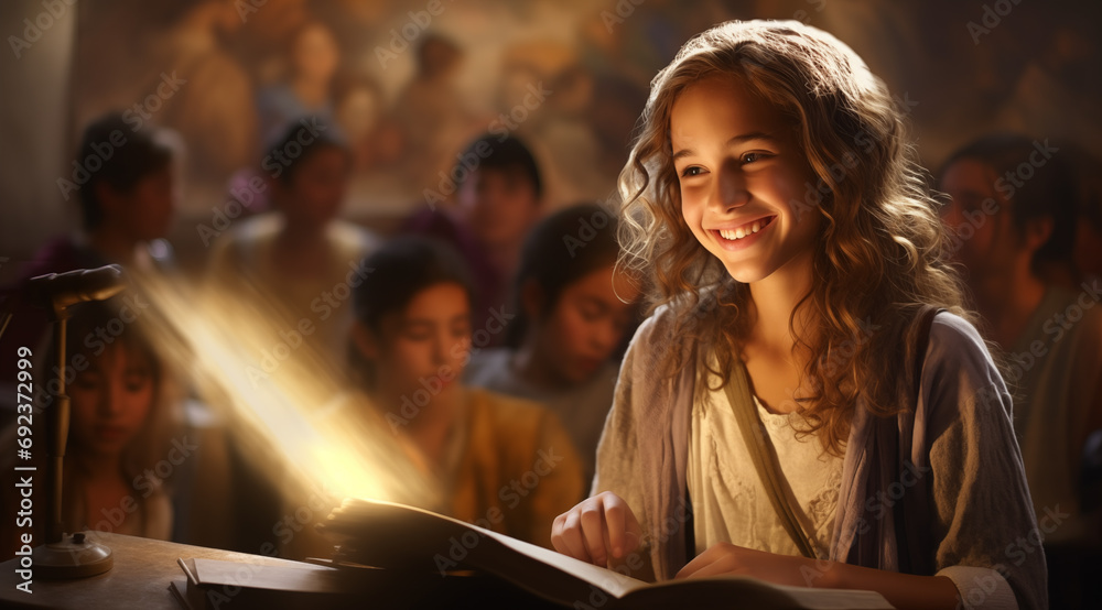 Girl smiling during church lesson
