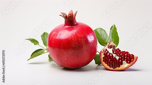 a fresh, isolated pomegranate against a clean white surface.