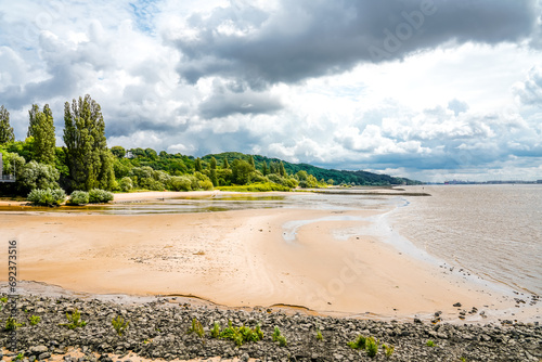 Rissen bank on the Elbe. Landscape by the river near Hamburg.
 photo