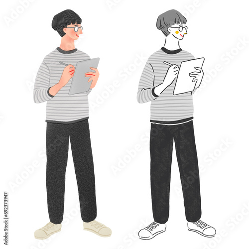 オフィスカジュアルな会社員の男性全身手描きイラスト