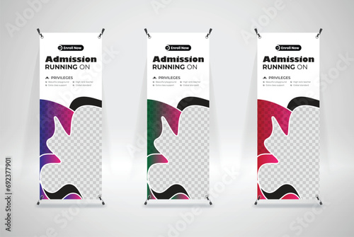 back to school admission roll up banner or xstand banner stand poster template design with 3 color