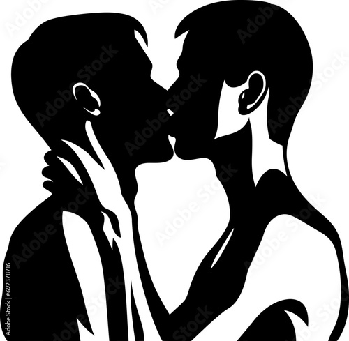 Kissing men silhouette in black color. Vector template for laser cutting wall art.