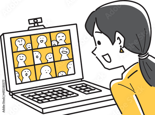 オンラインミーティングをする女性社員