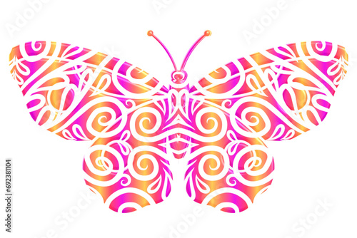 3D Beautiful butterfly vector design with aesthetic batik ethnic dayak flowers line art pattern