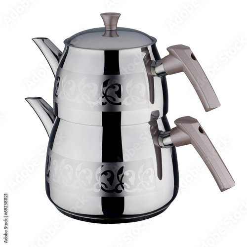 Traditional Turkish style stainless steel teapot, as a turkish 