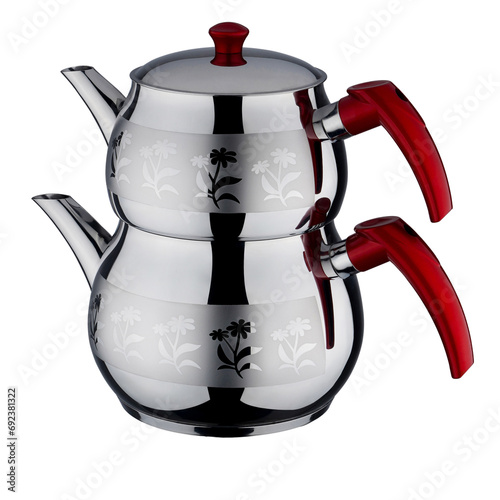 Traditional Turkish style stainless steel teapot, as a turkish 