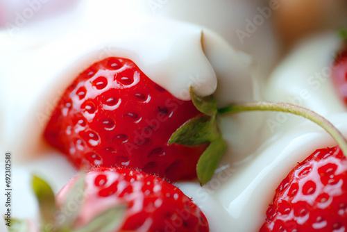 Close -up, milk, fresh, strawberries, fruit, desserts,