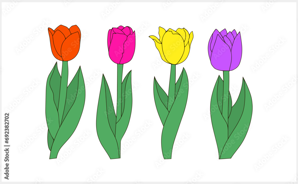 Stencil tulip isolated Doodle flower Hand drawn art Vector stock illustration EPS 10