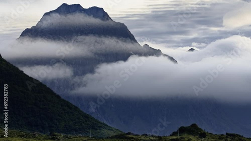 Dramatic clouds over mountain in Lofoten, Northern Norway. photo