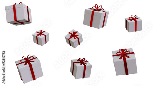 Gift boxes with red ribbon floating on transparency background