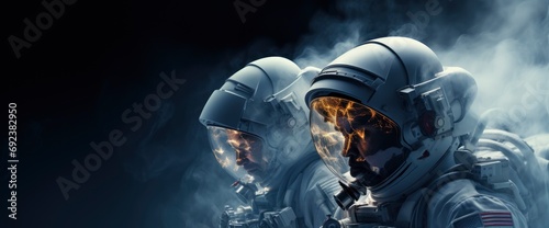 Two Astronauts Space Suits Stand   Background Banner HD