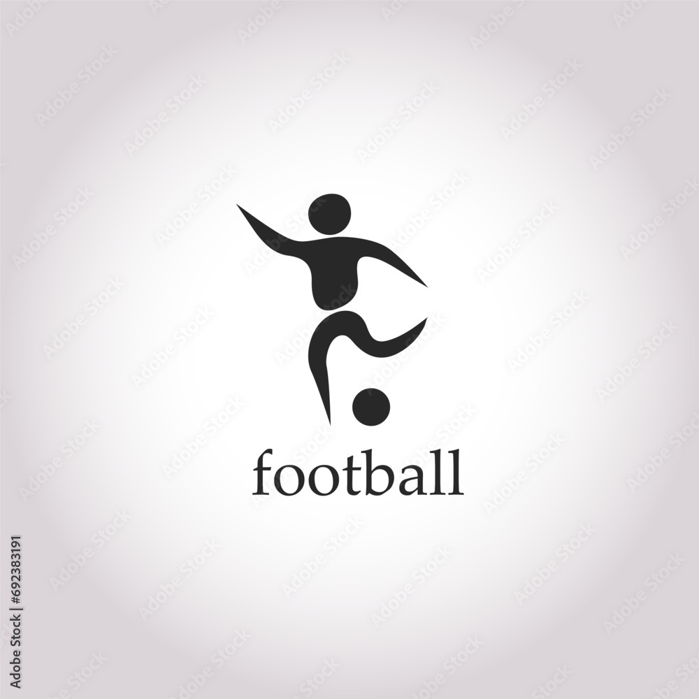 Soccer player kicks the ball. Vector illustration. Icon