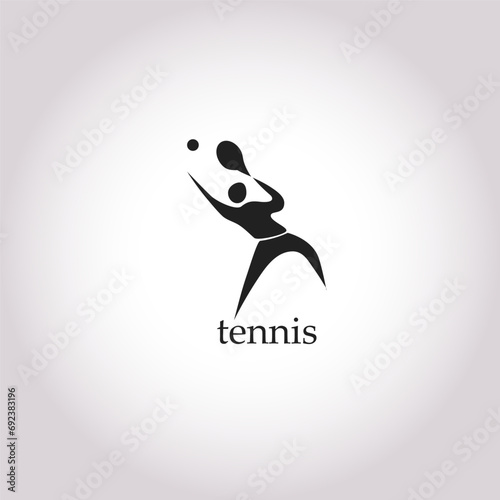 Abstract silhouette of a tennis player on white background. Tennis player man with racket hits the ball. 