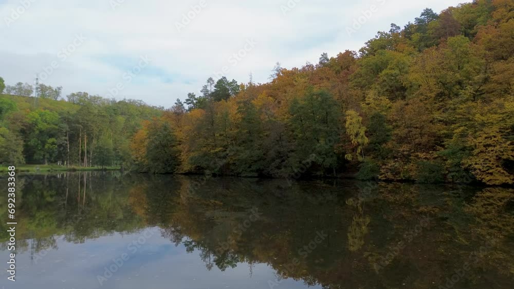 view from the water surface of the autumn landscape by the pond view from the water surface of the autumn landscape by the pond