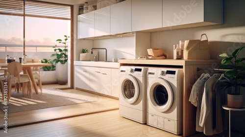 Laundry area home interior design clean and clear empty space day light