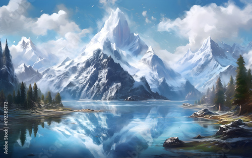 A breathtaking mountain landscape, Generative AI