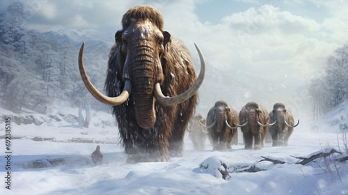 Mammoths in the ice age Generative AI © Prince