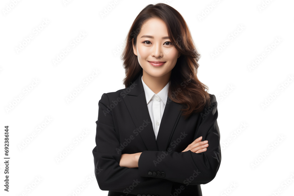 Asian Businesswoman with Crossed Arms in a Suit Isolated on White Background Asian Businesswoman with Crossed Arms in a Suit Isolated on White Background
