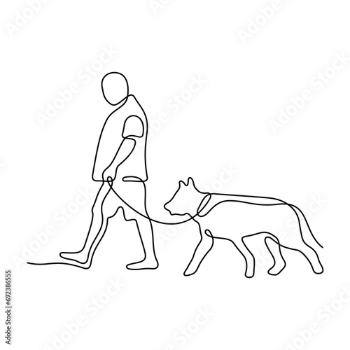 Man walking with a dog continuous line vector illustration