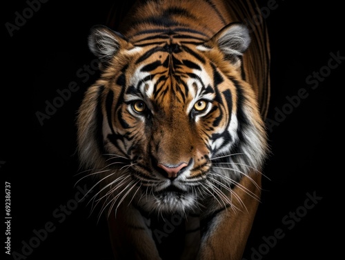 Bengal Tiger Profile Portrait  Panthera tigris tigris Isolated on Gray-Black Background