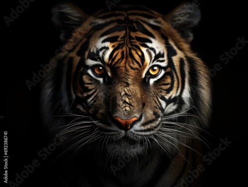 Bengal Tiger Profile Portrait  Panthera tigris tigris Isolated on Gray-Black Background