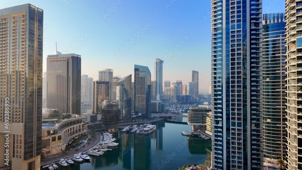 Dubai Marina is an affluent residential neighborhood known for The Beach at JBR, a leisure complex with al fresco dining and sandy stretches to relax on.