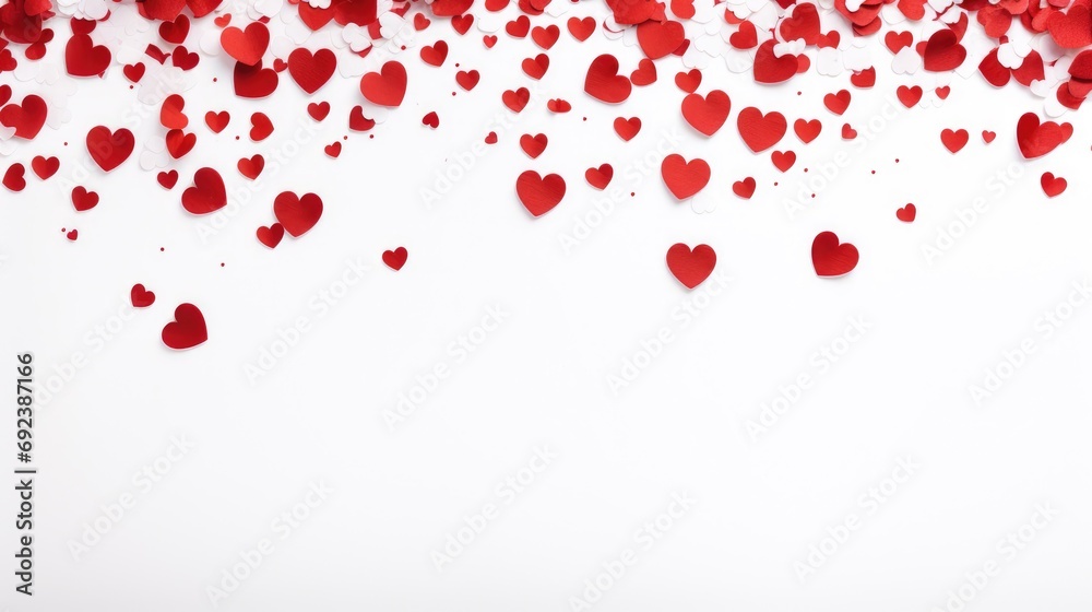 Red hearts on white background confetti, valentines day, hearts background