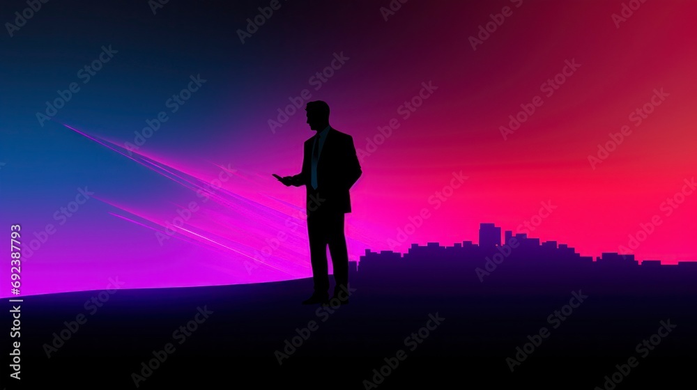 Silhouette of a man in a suit on a hill