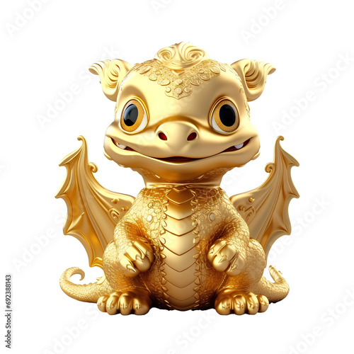 Fat and cute golden dragon on PNG transparent background for Chinese New Year decoration.