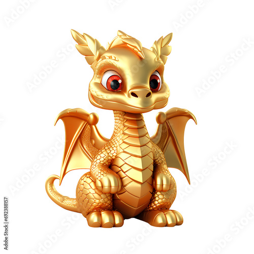 Fat and cute golden dragon on PNG transparent background for Chinese New Year decoration.