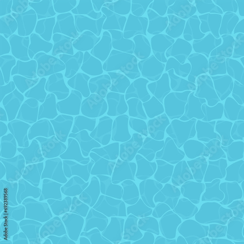Water ripple top view texture seamless pattern design. Sun light reflection swimming pool, ocean, and sea background
