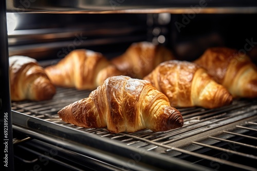 Hot crispy croissants in the oven